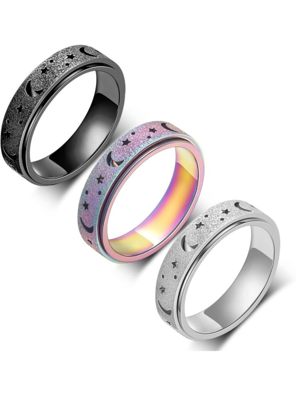 Anxiety Relief Spinner Ring for Men & Women, Titanium Steel, 5 Colors, Size 6-10